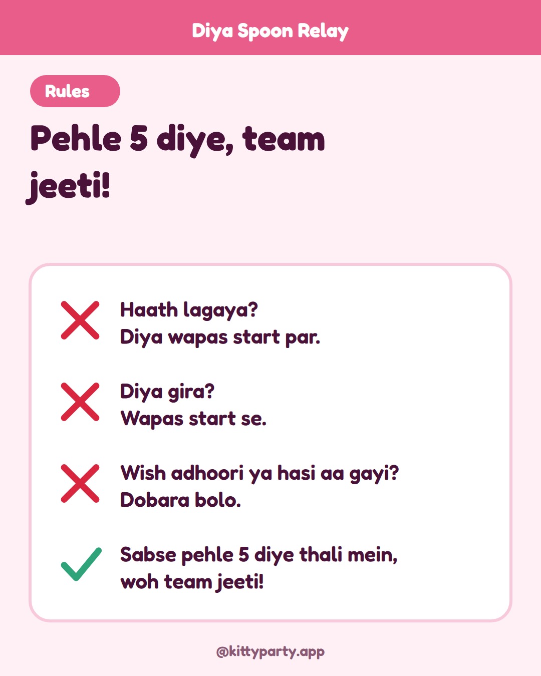 Diya Spoon Relay rules and twists