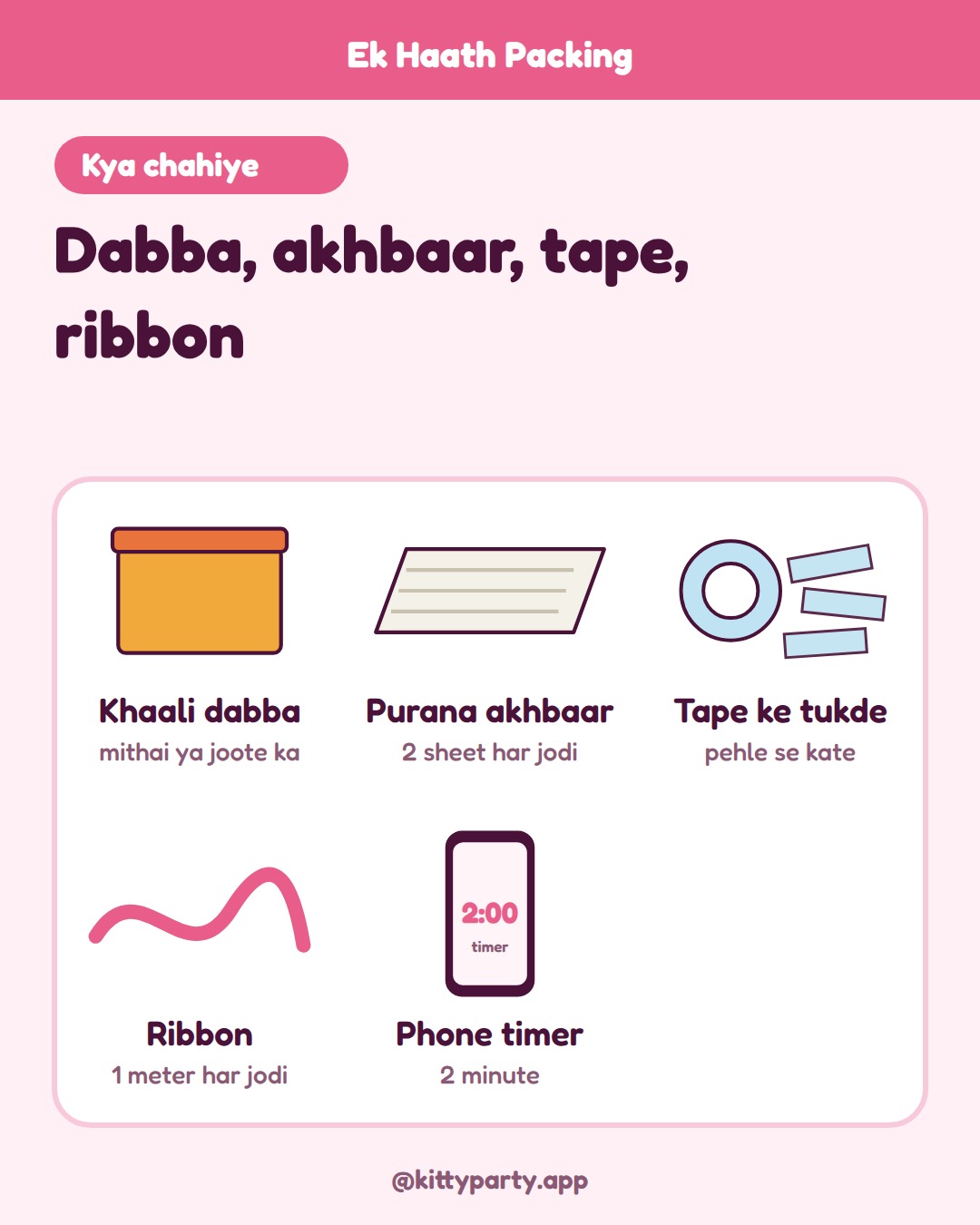What you need for Ek Haath Packing