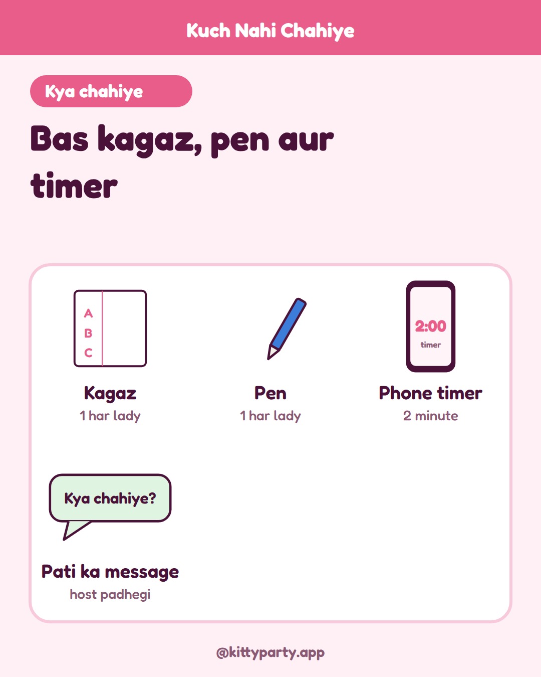 What you need for Kuch Nahi Chahiye